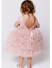 Cap Sleeves Beaded Pink Tulle Ruffle Flower Girl Dress